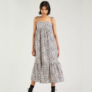 Levi’s Floral Prairie Style Flowy Tie-Strap Tiered Midi Sundress 100% Cotton XS